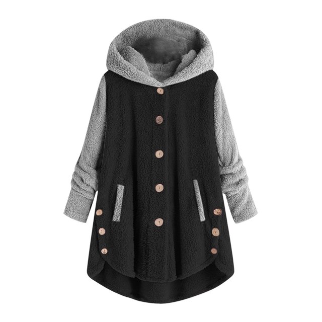 KIHOUT Manteau Chaud Printemps Hiver pour Femmes Adulte en Peluche Couleur Unie à Capuche avec Boutons Manches Longues Col Rond Fendu Pyjama Confortable, Taille p-2TG