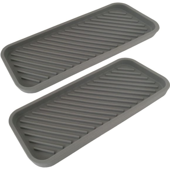 Porte-Éponge à Savon MOBU pour Évier de Cuisine Organisateur 2 Pack Plateau en Silicone pour Évier Cuisine Salle de Bain Porte-Brosse Cuillère Plateau de Rangement (Gris)