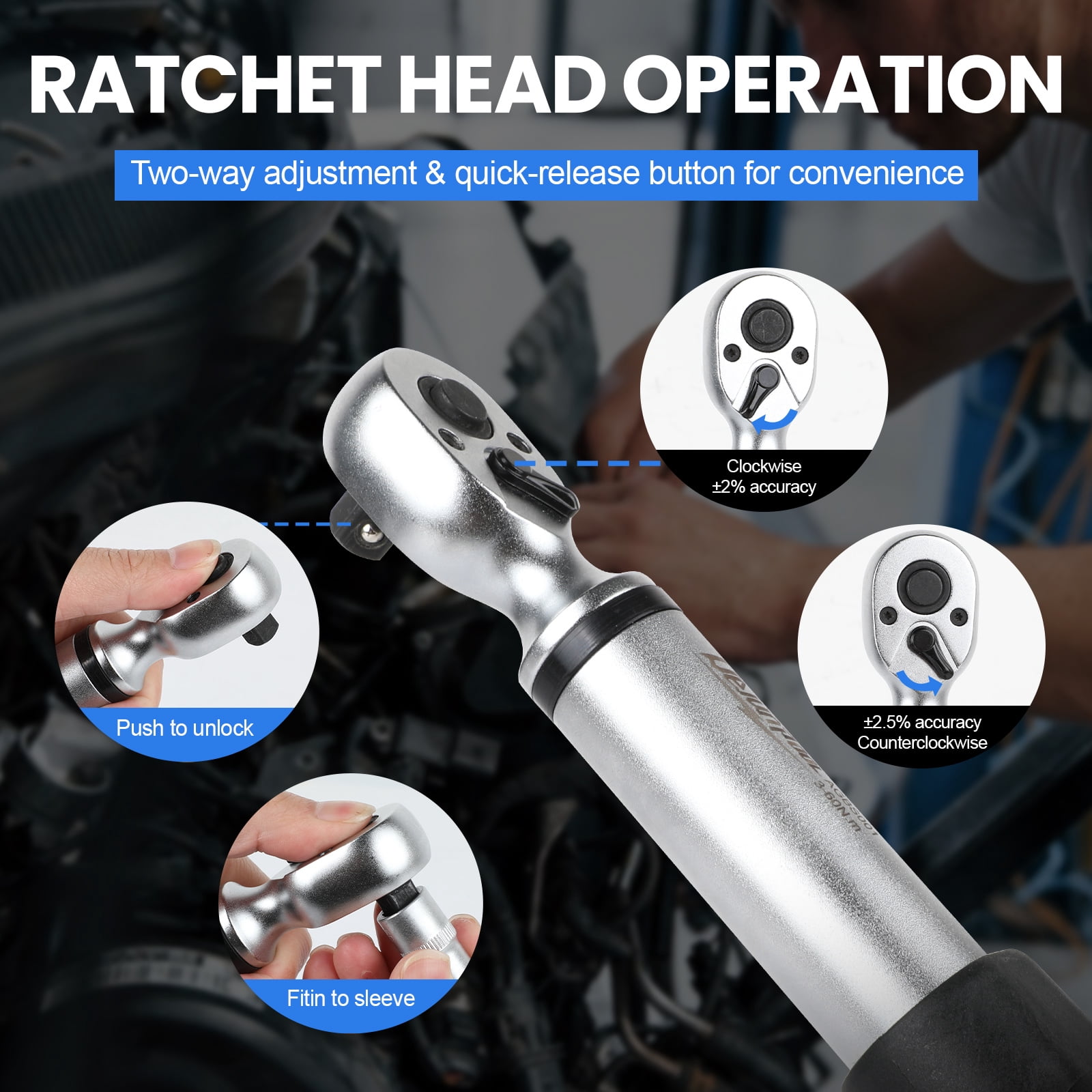 Digital Display Torque Wrench 3/8 inch 3-60NM with 1/4 inch,9/32 inch,5/16 inch,7/20 inch,3/8 inch,7/16 inch,15/32 inch Adapter