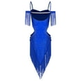 thumbnail image 4 of Sholeno Women Fringe Latin Dance Dress Irregular Rumba Tango Salsa Ballroom Dancing Cocktail Party Dress Blue XL, 4 of 7