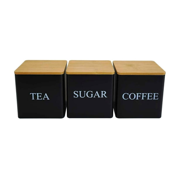 Set de 3 Tarros de Café y Té - Tarros de Cocina con Tapa y Marcador de Nombre - Recipiente para Harina
