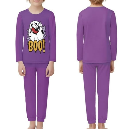 

NETILGEN Boo Funny Halloween Ghosts Pjs for Girls 3-16 Years Old Sleepwear for Teens with 2 Side Pockets Comfort Long Sleeve Children Pjs Set for Boys Fit 7-8Y