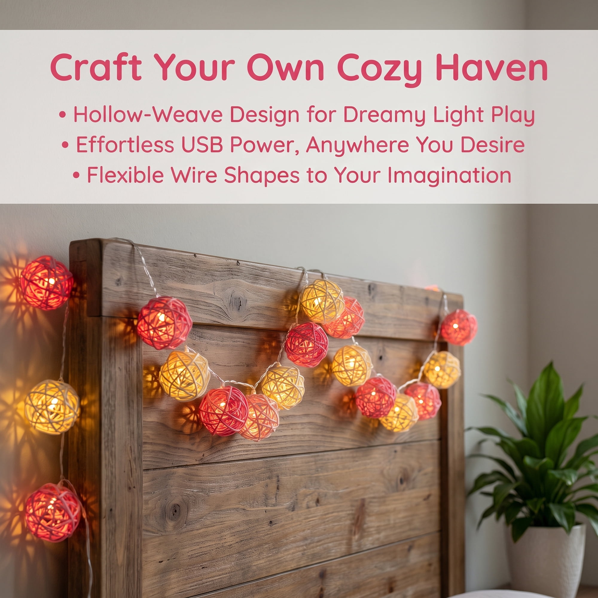 Unique Bargains Lights for Home Use with Flexible Design 9.8 ft Pink USB Powered