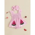 thumbnail image 4 of Baby Toddler Girl Plaid Romper Dress 3 6 12 18 Months Watermelon Smocked Fly Sleeve Bodysuit with Headband 2 Pcs Summer Outfit, 4 of 9