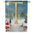 thumbnail image 2 of America Forever Monogram Christmas House Flag Letter T 28 x 40 inch Double Sided USA Patriotic Snowman and Santa Christmas Holiday Yard Outdoor Decoration, 2 of 7
