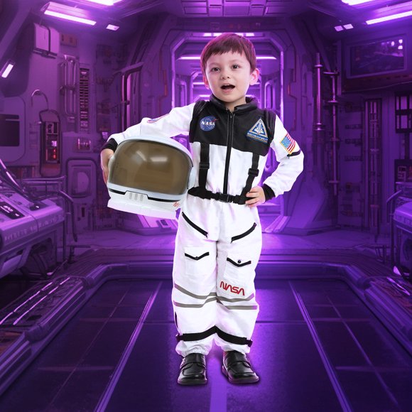 Joyfy Astronaut Costume with Helmet for Kids and Toddler, Halloween Party Dress Up Pretend Play Toy Set, M