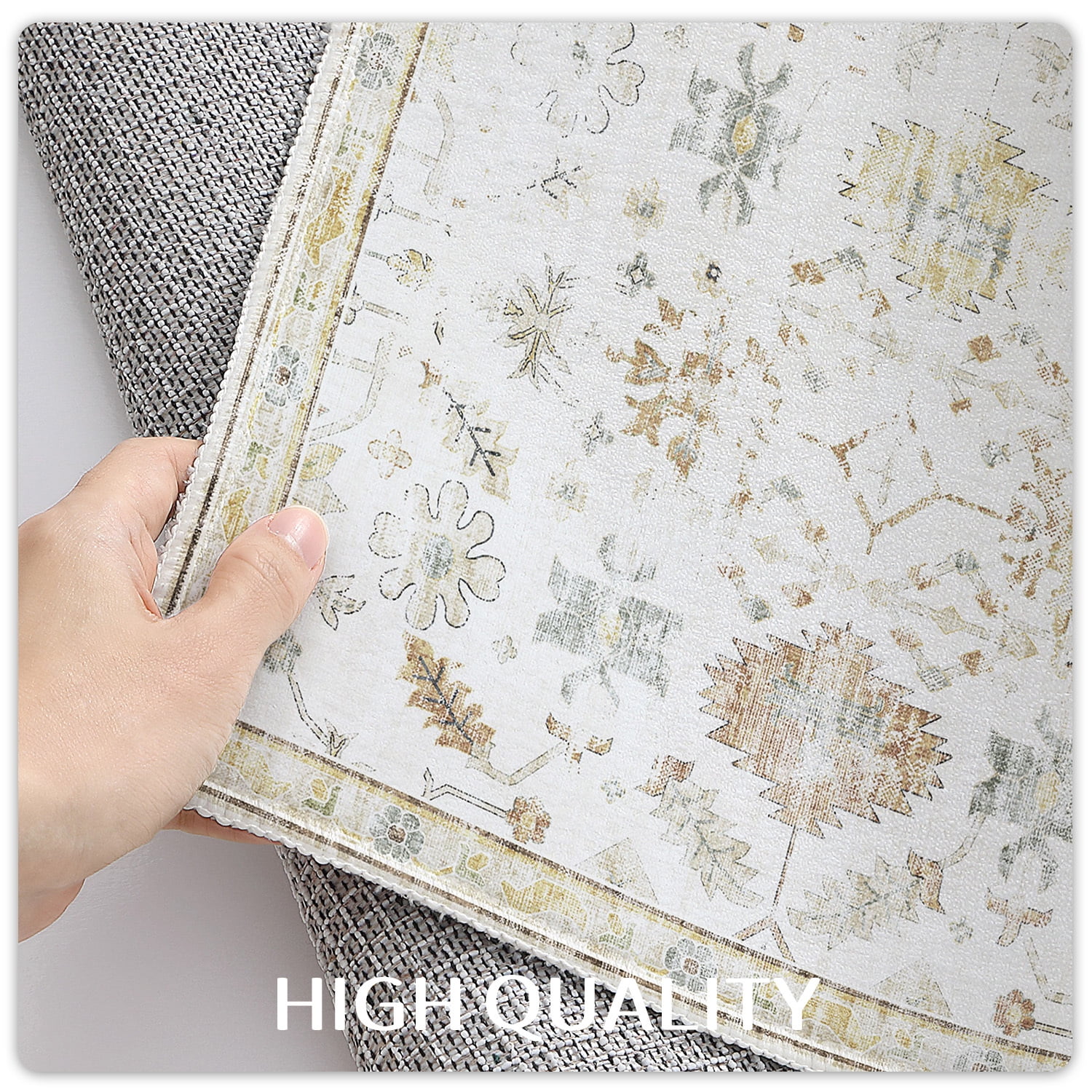 PABUBE Vintage Area Rug for Living Room 5'x8', Machine Washable Retro Boho Rugs Non Slips Bedroom Rugs Large Low Pile Carpet for Dining Room Home Office