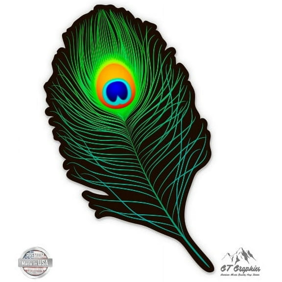 Peacock Feather - 3" Vinyl Sticker - For Car Laptop I-Pad Phone Helmet Hard Hat - Waterproof Decal