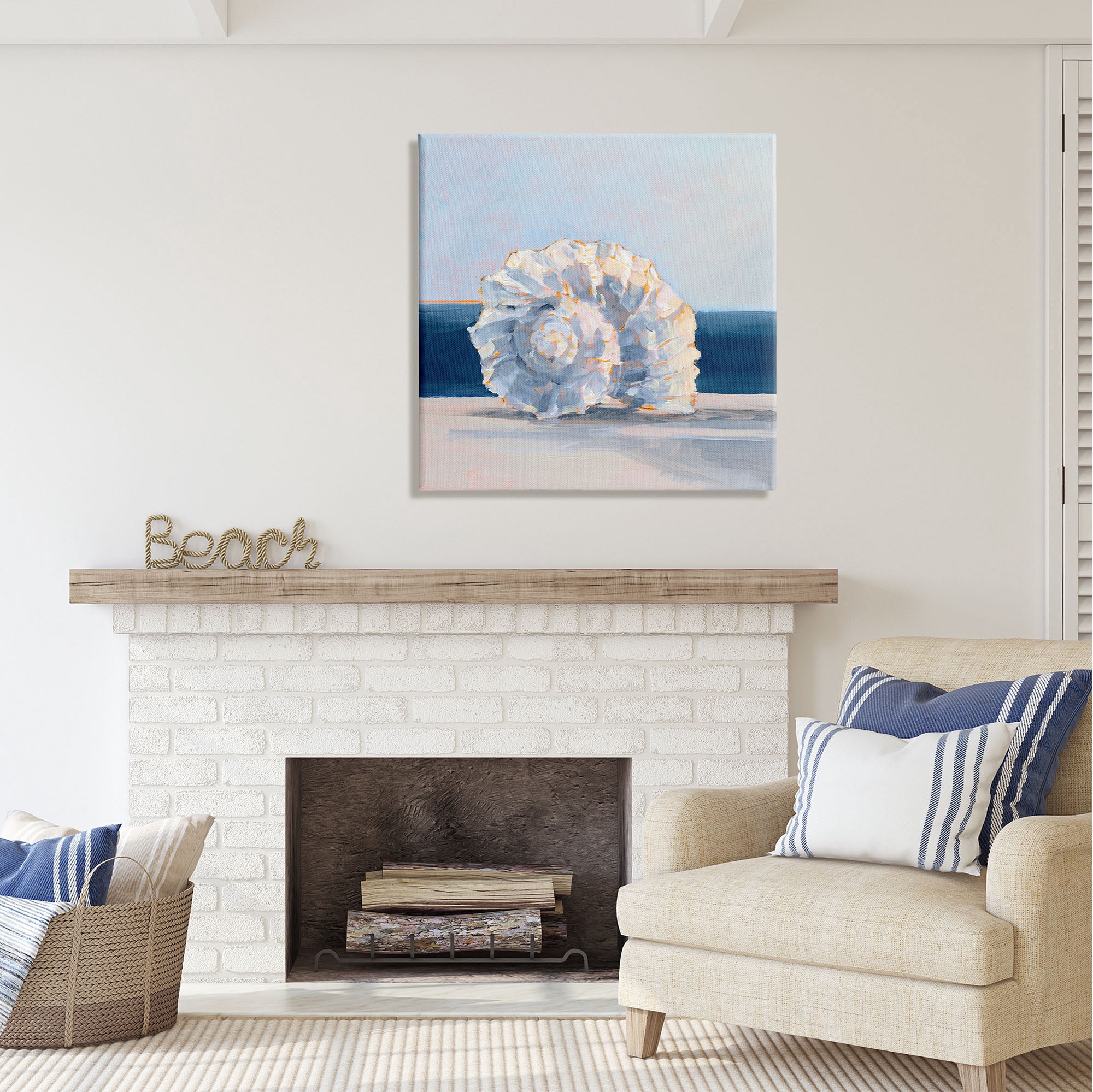 Stupell Industries Blue Seashell Painting Animals & Insects Painting Gallery Wrapped Canvas Print Wall Art, 30 x 30