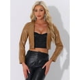 thumbnail image 4 of DARING DIVA Women's Faux Leather Jacket Short Coat Moto Biker Cropped S Brown, 4 of 5