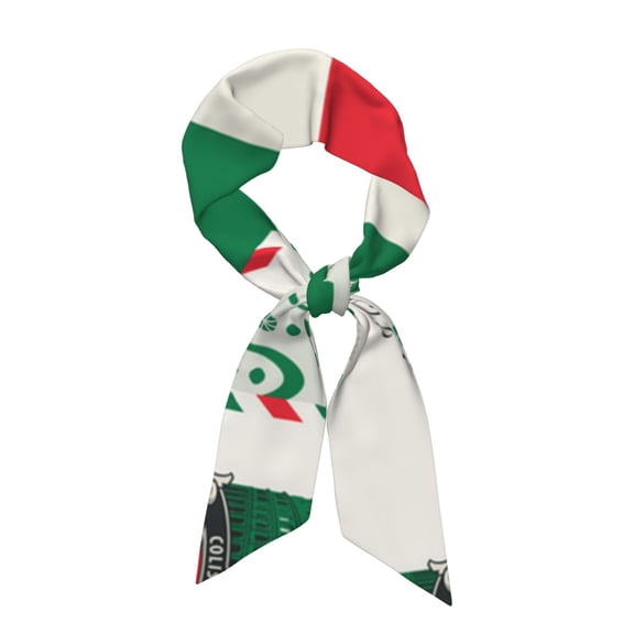 Silk Feeling Scarf Satin Head Long Thin Scarves Lightweight for Women Fashion, Italian Flag Italy Map Vintage Envelope