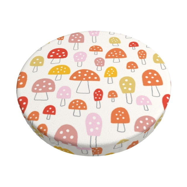 Disketp Cute Cartoon Mushrooms Funda Redonda para Taburete, Funda de Cojín para Silla de Bar Suave y Elástica-13 inch