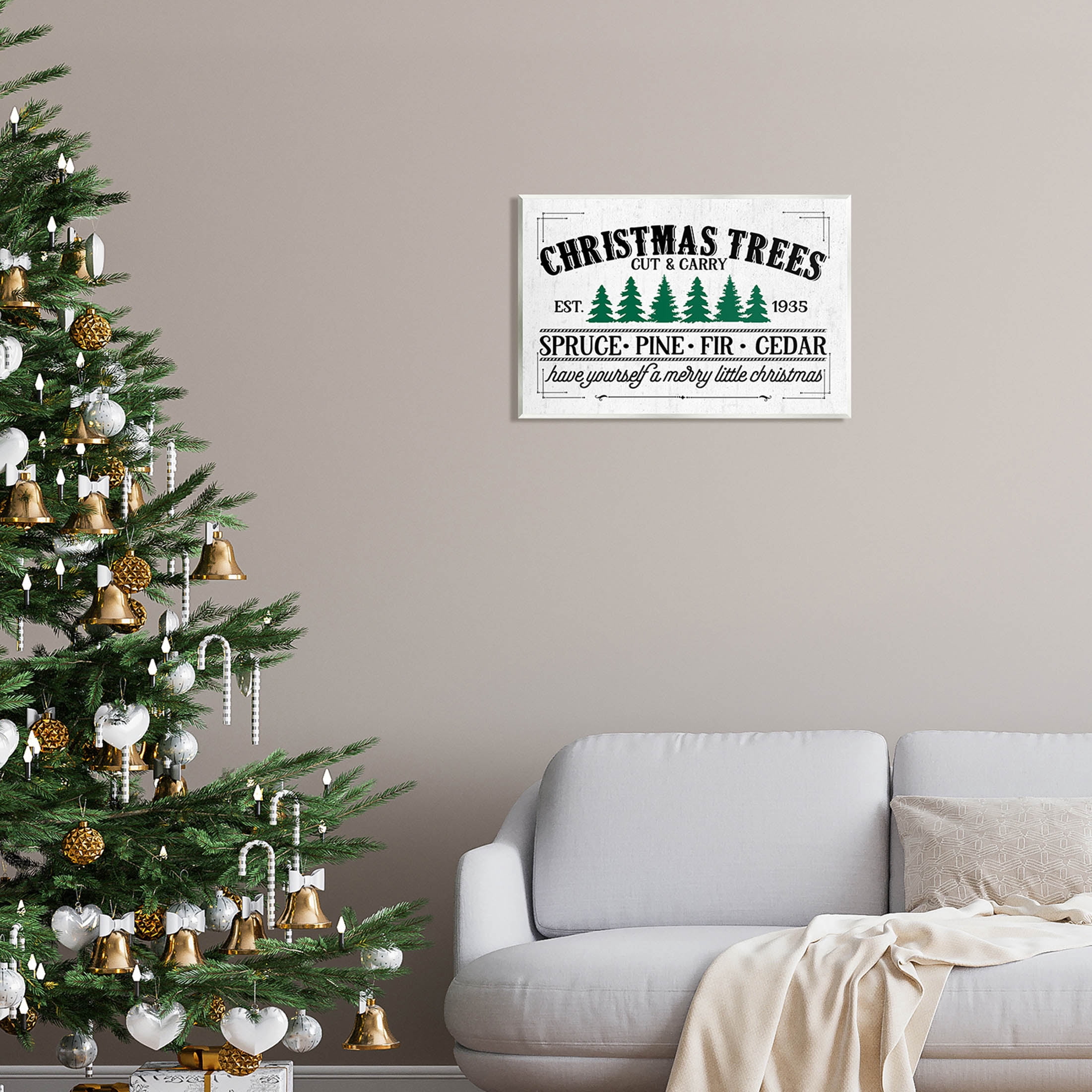 Stupell Industries Christmas Trees Vintage Sign Graphic Art Unframed Art Print Wall Art, Design by Lettered and Lined