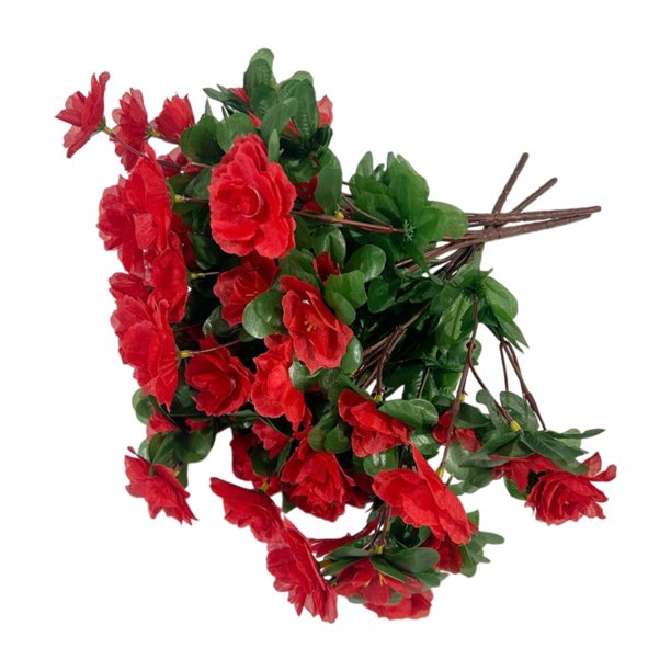 4 Bundles Flores artificiales Plantas falsas Centro de plantas de rododendro Floz Flower Boda Primavera Verano Balcón de césped interior Rojo