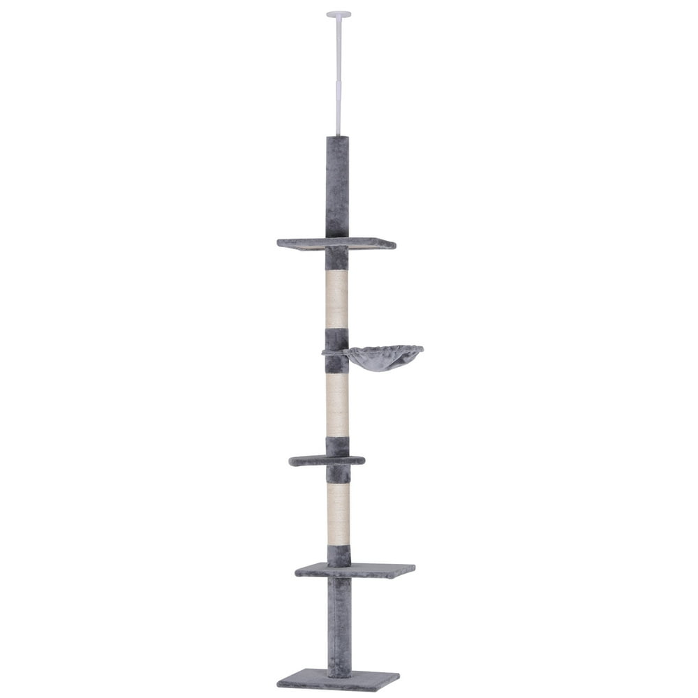 PawHut 9' Adjustable Height FloorToCeiling Vertical Cat Tree Grey