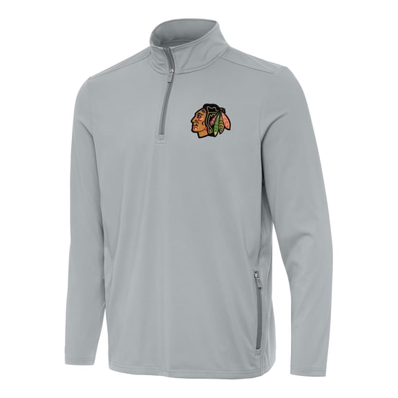 Men's Antigua  Gray Chicago Blackhawks Perilous Quarter-Zip Sweatshirt