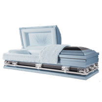 Casket Emporium Athena Titan Blue, Oversized various sizes 18 guage non-sealed steel, half-Couch Casket