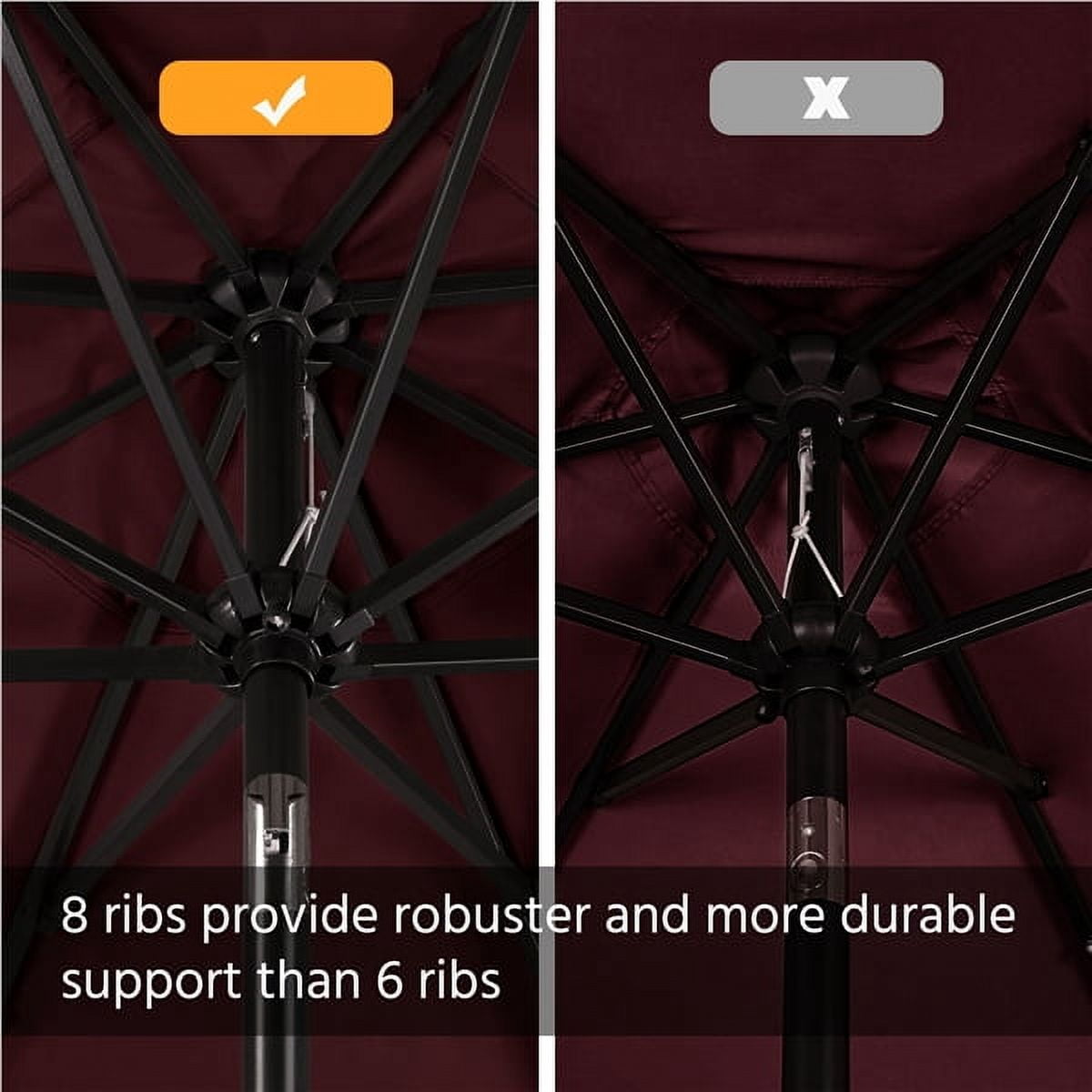 Renwick 9ft Outdoor Market Patio Umbrella with 32 LED Lights, Burgundy