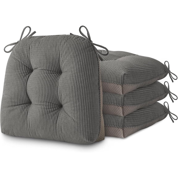 Dining Chair Cushions Set of 4 Non-Slip Bottom Kitchen Chair Pads with Ties for Indoor Kitchen Furniture Comfy Soft Seat Cushions for Dining Room 18 x 16 x 3inch Grey