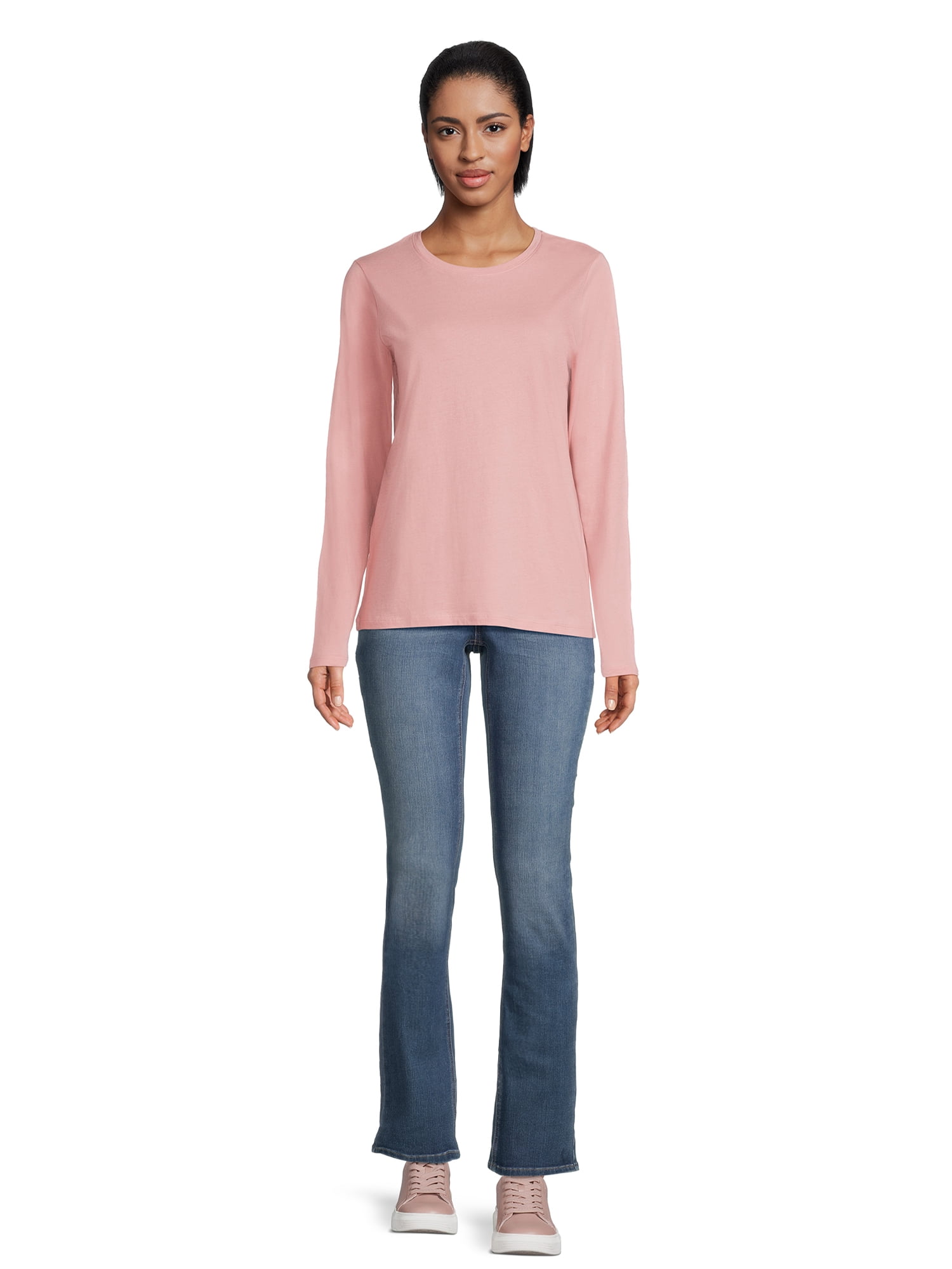 Time and Tru Women's Core Tee with Long Sleeves, Sizes S-3XL