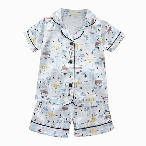 WUANDIXFA Cute Pjs for Teen Girls Girls' Pajama Set 2 Piece Silky Soft Satin Button Down Sleep Shirt and Pajama Shorts,White,3-4 Years
