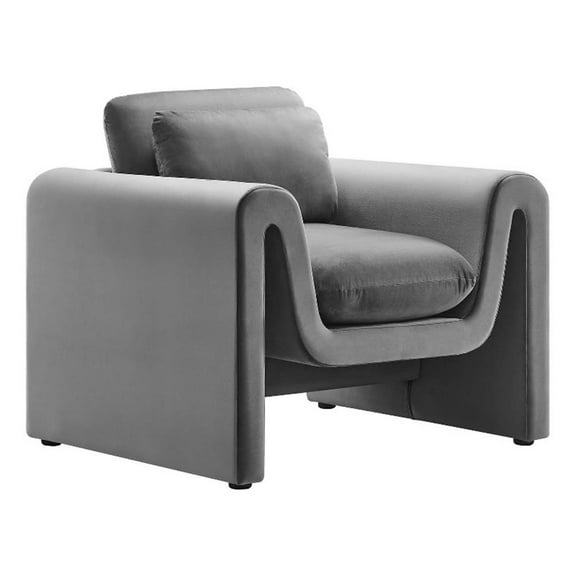 Pemberly Row Upholstered Modern Velvet Fabric Armchair in Gray