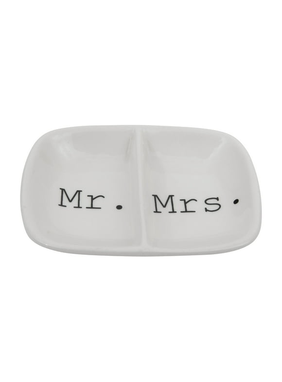 Creative Co-Op Ceramic Mr. & Mrs. Divided Ring Dish