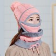 thumbnail image 2 of Clearance! Hassda Womens Winter Hat 3PCS Womens Winter Scarf Set Thickend Knitted Hat Scarf Face Cover Outdoor Winter Hats for Women Knit Hats for Women Pink 2, 2 of 7