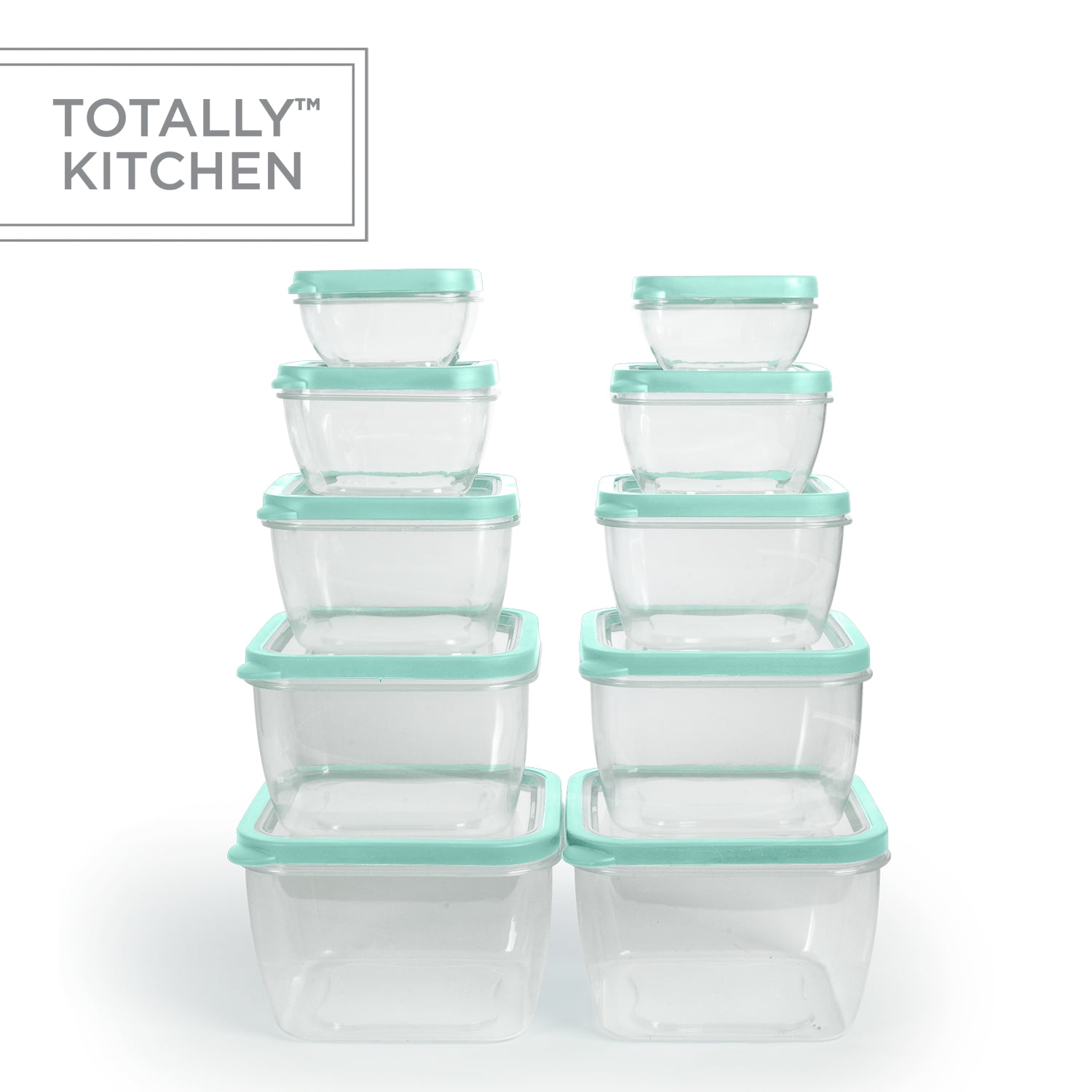 Totally Kitchen Square Food Storage Containers, Mint, 20 Pcs