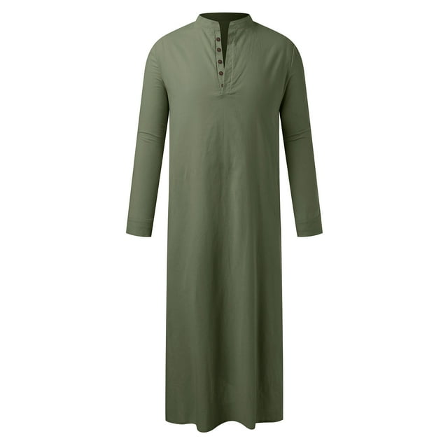 Men's Arabic Style Long Sleeve Muslim Robe - Button/Side Slit - Polyester Cotton - Daily/Work - All Sizes