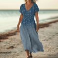 thumbnail image 2 of WTOBBY Women's Summer V-Neck Short Sleeve Cotton Linen Gradient Printed Loose Beach Dresses for Vacation Resort and Outdoor Activities,Mint Green XL, 2 of 5