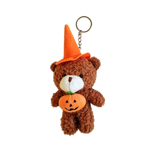 Halloween Teddy Bear Pendant, Soft Plush Pumpkin Witch Hat Stuffed Doll for Backpacks, Handbags, and Keys Orange