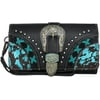 Montana West Wallet Clutch Tooled Studded Leather Brindle Cowhide Black Whipstitched Trinity Ranch Leather