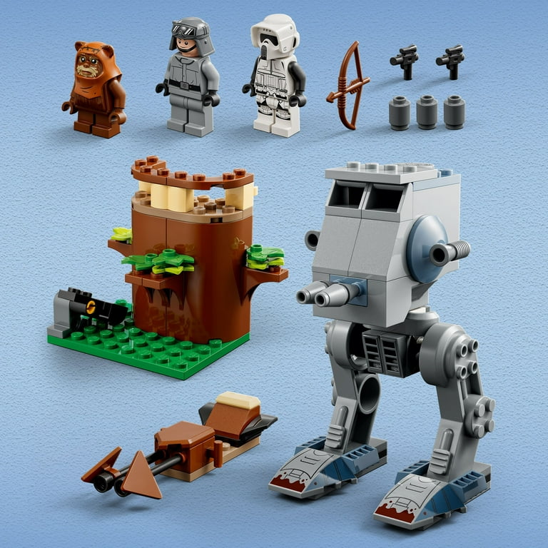 LEGO Star Wars Buildable AT ST 75332 Toy Set for Kids 4 Wicket Scout Trooper Minifigures 2022 Edition Walmart