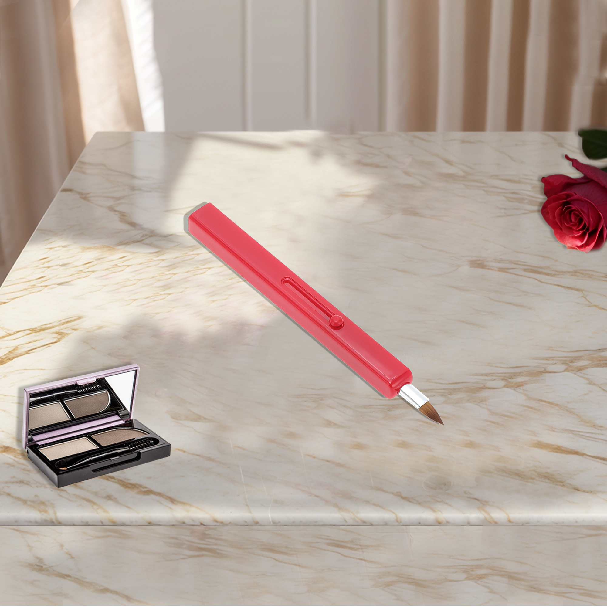 Unique Bargains 1 Pc Portable Durable Single Head Lipstick Brush for Travel Red