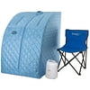 Durasage Lightweight Steam Sauna Spa w/ 60 Minute Timer & Chair, Light Blue