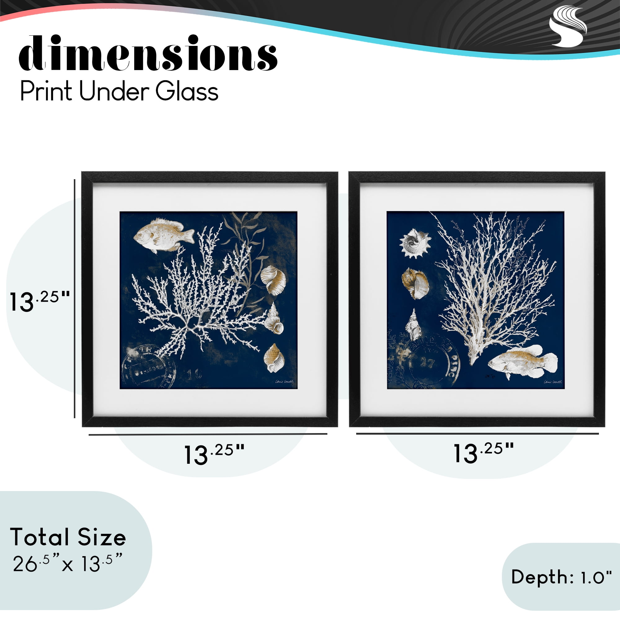 Stupell Industries Navy Coral Medley 2 Piece Black Framed Print Under Glass Set, design by Lanie Loreth