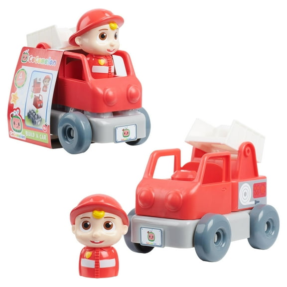 CoComelon Build-A-Vehicle, 4 Piece Set, JJ in Red Fire Truck, Officially Licensed Kids Toys for Ages 18 Month, Gifts and Presents