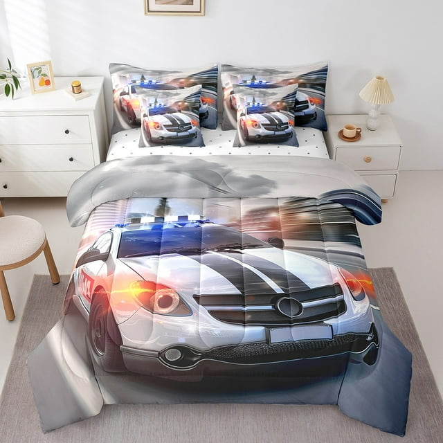 YST Cool Police Car 7-Piece Comforter Set, Twin, Speed Policeman Vehicle Theme