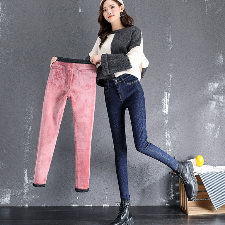 Xinqinghao Palazzo Pants Fashion Women Plus Size Plus Elastic High Waist  Casual Jeans Pencil Pants Pants For Women Trendy Hot Pink 30 