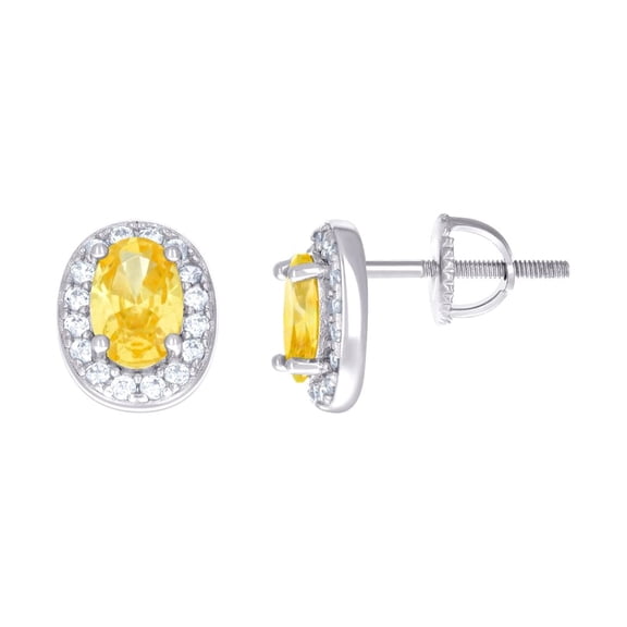 925 Sterling Silver Womens Yellow White Oval Round Cubic Zirconia Fashion Stud Earrings 9.1x4.3mm Wide Stud Earring for