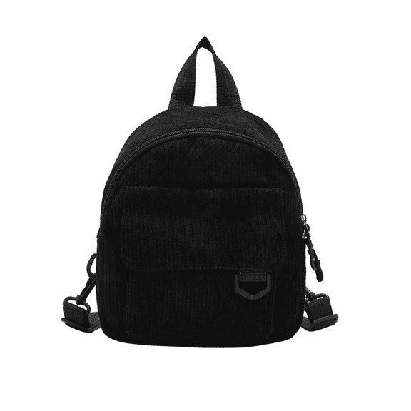 Women's Corduroy Mini Backpack Purse - Cute Adjustable Shoulder Strap Backpack for School and Travel Black