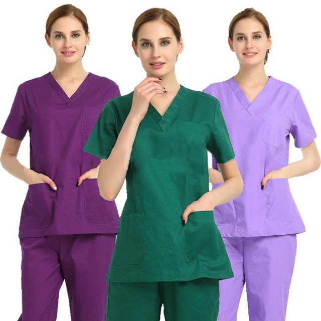 Scrub Medical Uniform Top Women Men Tunic Nurse Hospital Work Wear Medical Tops