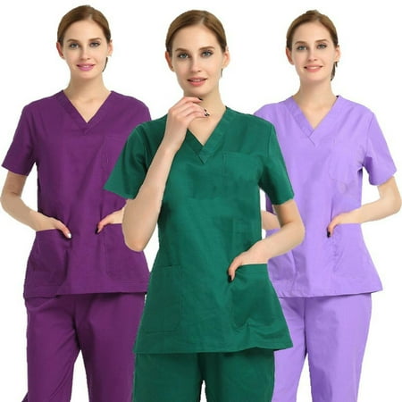 Scrub Medical Uniform Top Women Men Tunic Nurse Hospital Work Wear ...