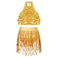 thumbnail image 3 of Haitryli Girls Sequins Tassel Jazz Latin Dance Dress Outfits Metallic Crop Top with Briefs Skirt for Ballroom Dancing Gold 12, 3 of 7
