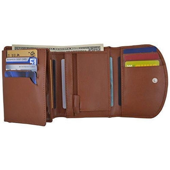 Women's Genuine Leather Compact Double ID Windows Credit Card Holder Wallet With Zippered Pocket by Moga