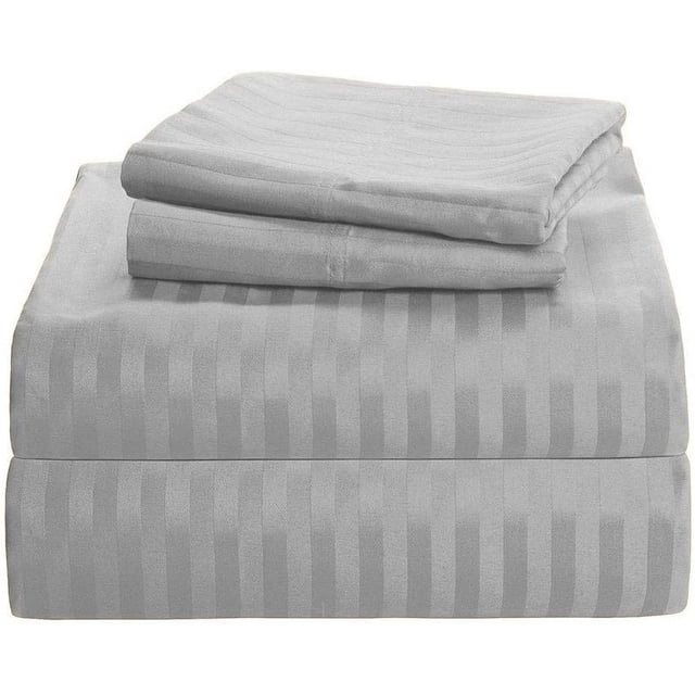 1100 Thread Count 100% Egyptian Cotton 3-Piece Fitted Sheet ( 1 Fitted Sheet + 2 Pillow Covers) 21 Inches Deep Pocket Size Stripe Pattern