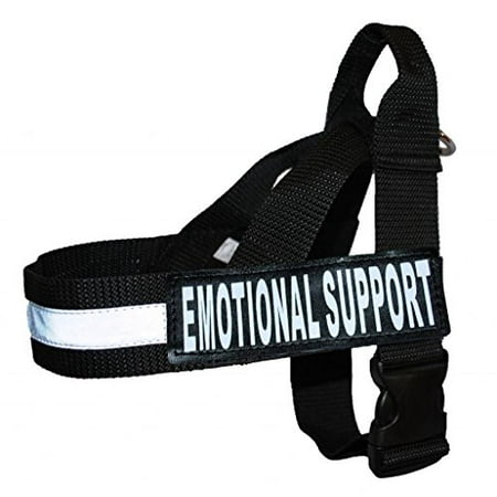 EMOTIONAL SUPPORT Nylon Strap Service Dog Harness No Pull Guide Assistance comes with 2 reflective EMOTIONAL SUPPORT removable patches. Please measure your dog before