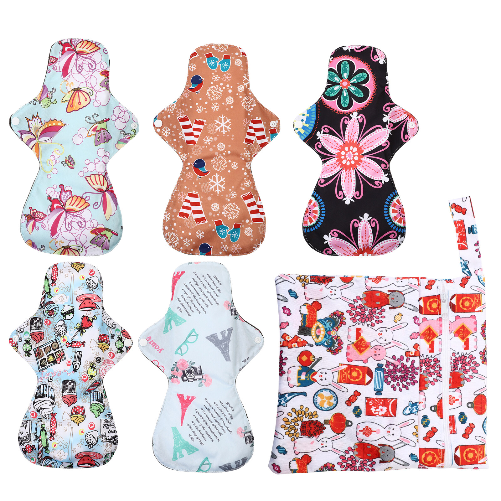 Tinksky 6pcs Female Reusable Pads Bamboo Charcoal Sanitary Pads