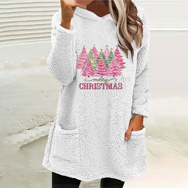 FcBaudy Hauts pour Femmes, Blouse à Manches Longues avec Capuche, Chemises pour Femmes Automne et Hiver Imprimé de Noël Col Rond Ample avec Poche Chaude Blouse à Manches Longues avec Capuche Femme Blouse en Polyester